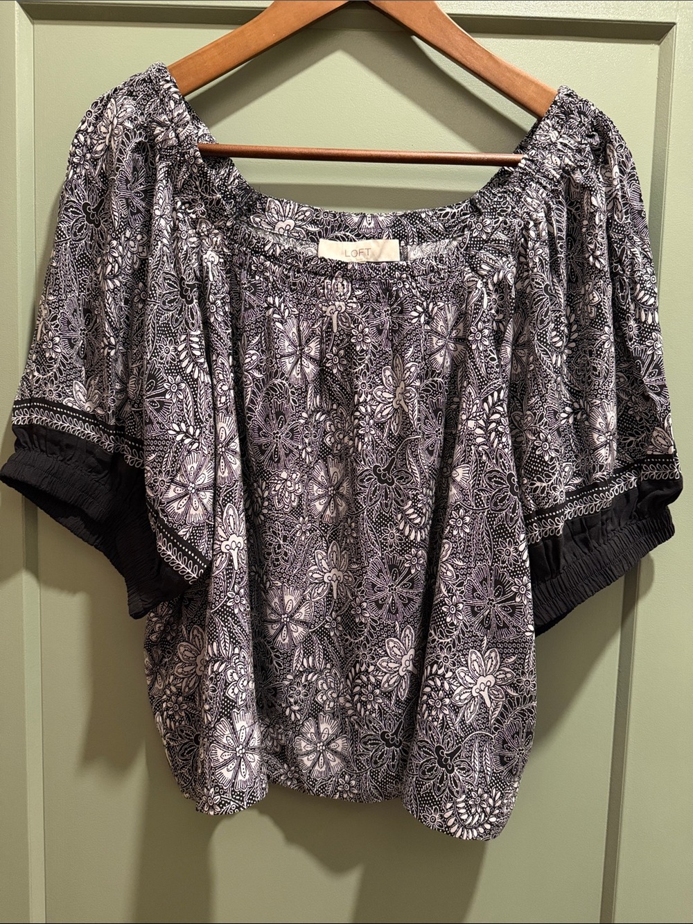 LOFT Deco Smocked Square Neck Blouse - NWT